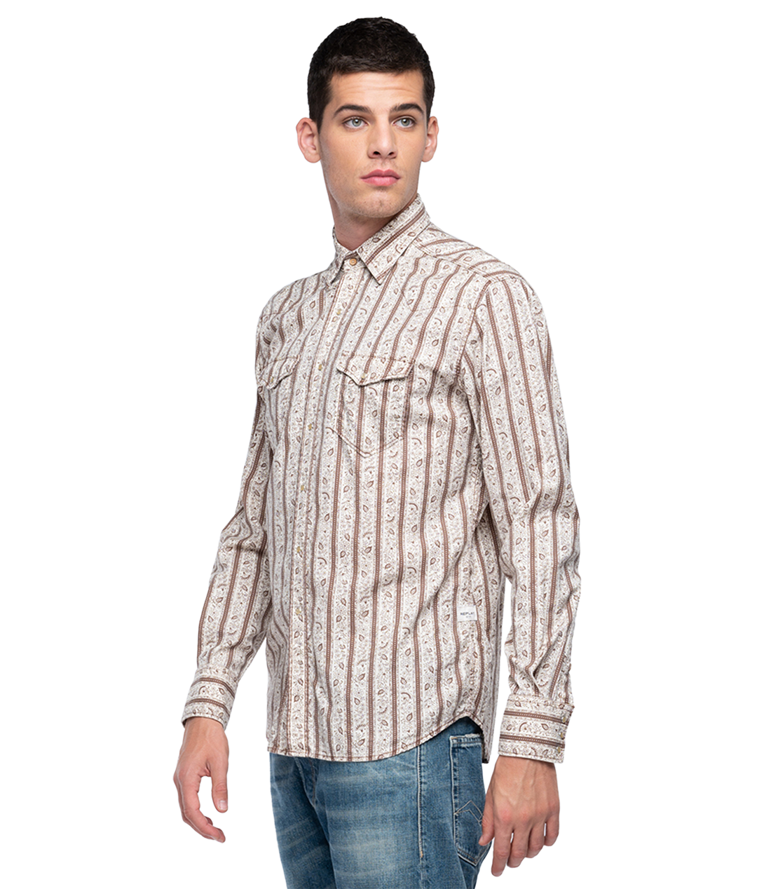 コットンテンセル レギュラーフローラルストライププリントシャツ 詳細画像 ライトブラウン 3